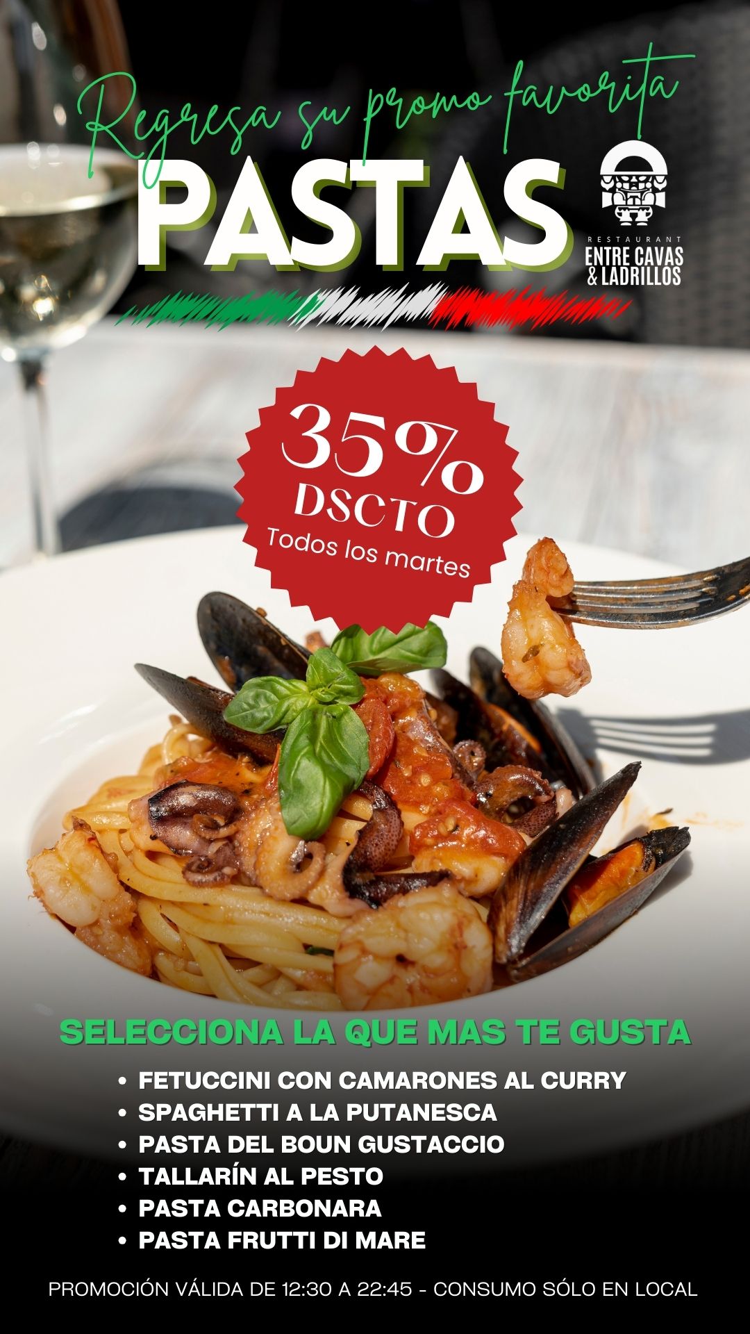 Vuelven los 35% martes de pastas